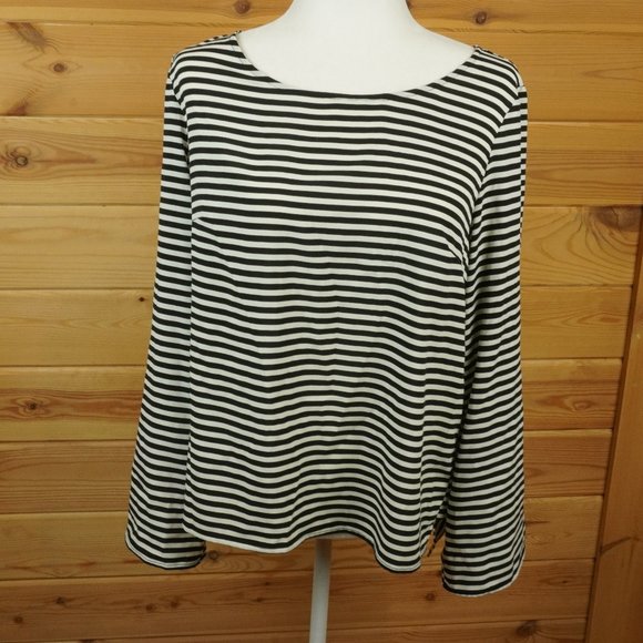 Calvin Klein Black and Cream Striped‎ 3/4 Sleeve Top Size Large - Picture 1 of 9